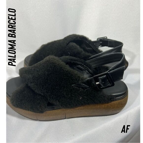 PALOMA BARCELO Viola Moution Genuine Shearling Platform Sandal Black Size 40 NWT - Picture 3 of 6